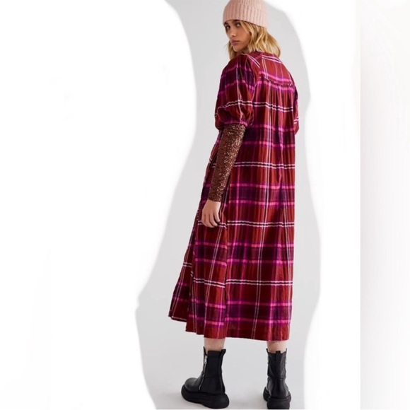 Free People Pink Plaid Outlaw Western Oversized Shirt Dress with Pockets! NWT - Picture 2 of 9